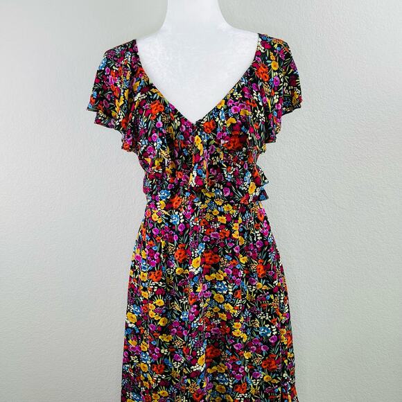 Lost + Wander Sleeveless Flora Garden Asymmetric Ruffled Midi Dress Large NWT - Picture 5 of 13